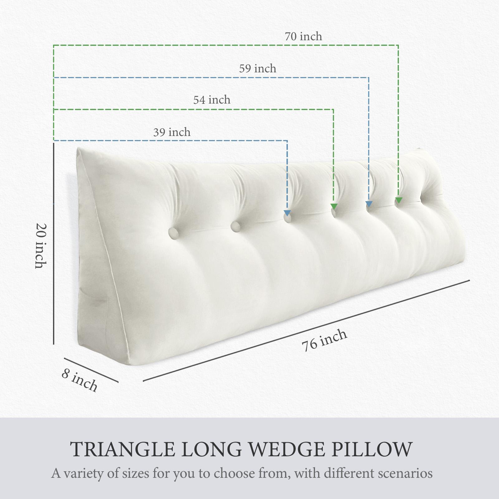 Large Triangle Wedge Reading Pillow, Linen Fabric Tufted Headboard Backrest Cushion, Extra Soft Support Bolster Pillow for Bed Rest, Reading, Gaming & Relaxation for Queen King Size Beds
