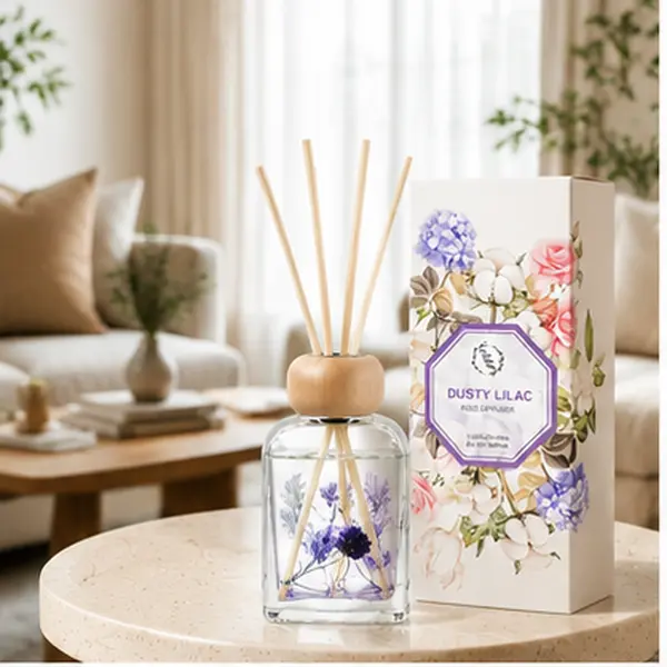 Pretty Valley Home Dusty Lilac Reed Diffuser, 3.4 fl oz Home Fragrance with Decorative Glass Bottle & Natural Reed Sticks, Long Lasting Aroma Diffuser for Bathroom, Bedroom, Living Room & Housewarming Gift