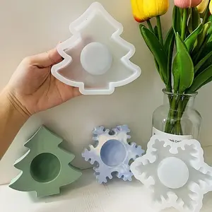 1pc Christmas Tree Candle Holder Cement Mold DIY Home Decor Snowflake Candle Holder Silicone Mold Christmas Epoxy Resin Clay Candle Holder Mold