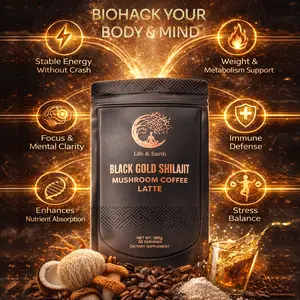 Life & Earth Black Gold Shilajit Mushroom Coffee Latte - 180g - Premium Arabica Instant Coffee with Adaptogens for Focus & Immune Support