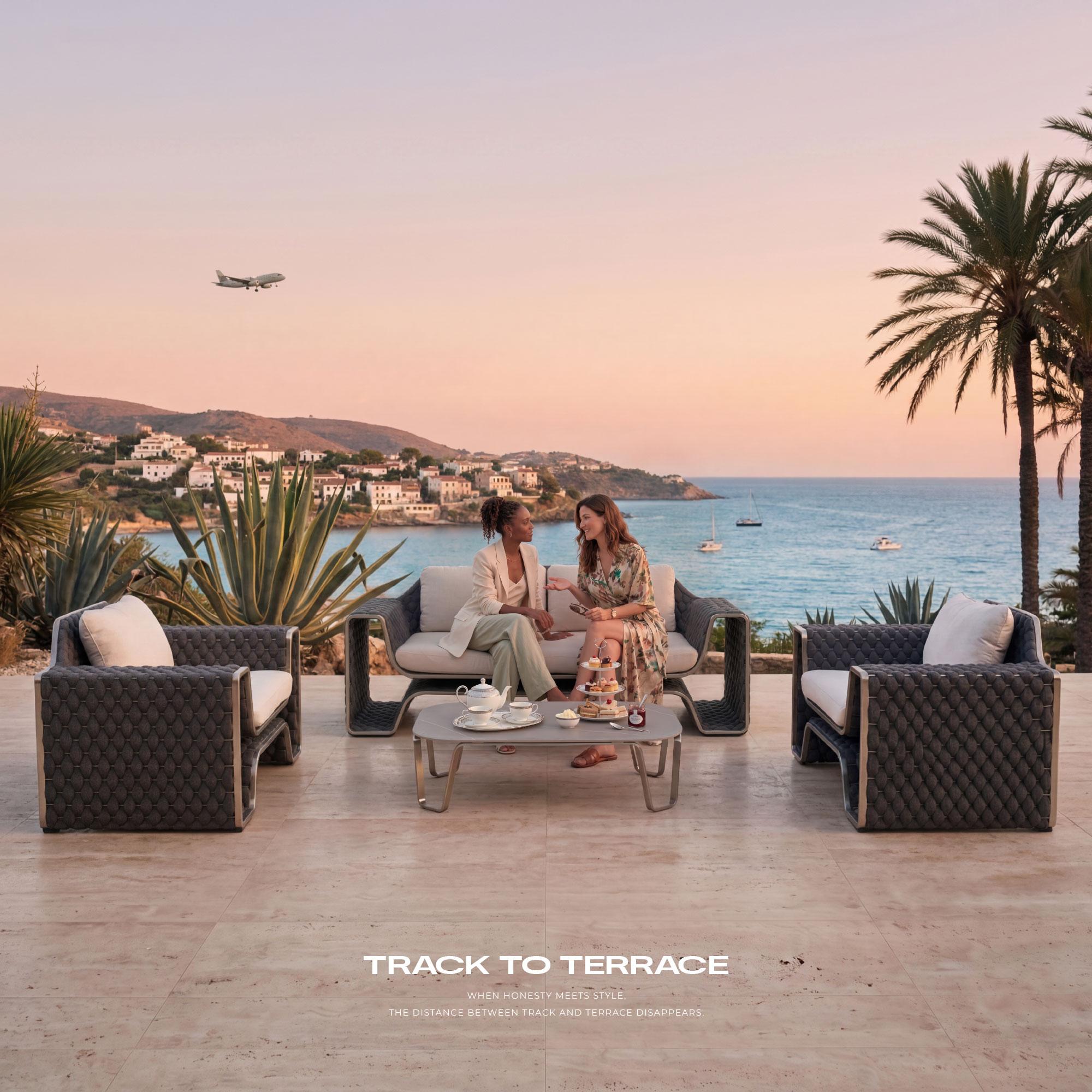 【Summerfinds】OVIOS × Studio F.A. Porsche Designer Outdoor Sofa Collection, 4-Piece Luxury Patio Furniture Set with Coffee Table, Masterfully Hand-Woven Craftsmanship, Aviation-Inspired Aluminum Frame for Villa Terrace & Luxury Backyard
