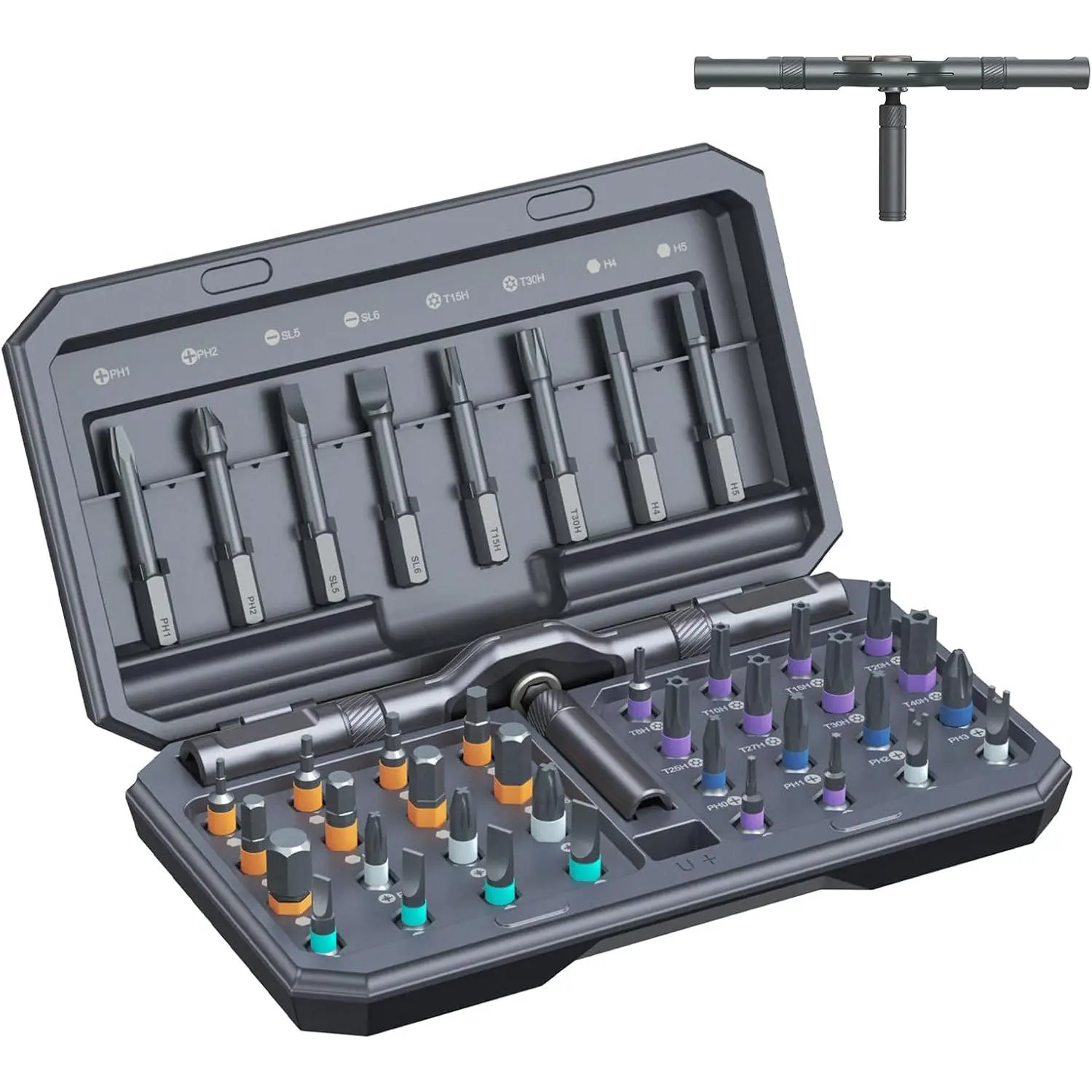 42 in 1 Screwdriver Set, Bit Ratchet Screwdriver Set With T Handle, Case, DIY Repair Tool Kit for Repair, Furniture, Bicycle, Computer, Grey High Quality
