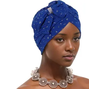 Elegant Blue Turban with Rhinestone Accents for Women's Fashion Accessories