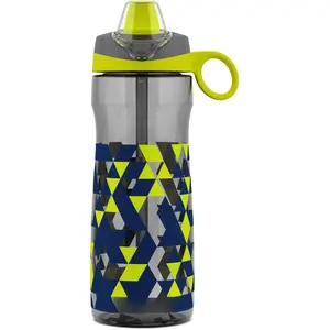 BPA-Free Tritan Kids Water Bottle with Silicone Soft Straw 18 oz Grey Geode Design Leak-Proof Travel Friendly Easy Maintenance Safety