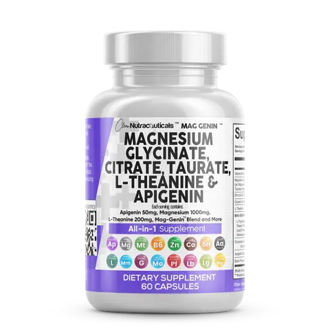 Clean Nutraceuticals Magnesium, Glycinate, Citrate Taurate, L-Theanine, Apigenin, Magnesium & More for Sleep Vitamin Dietary Supplement Capsules - Mag Genin