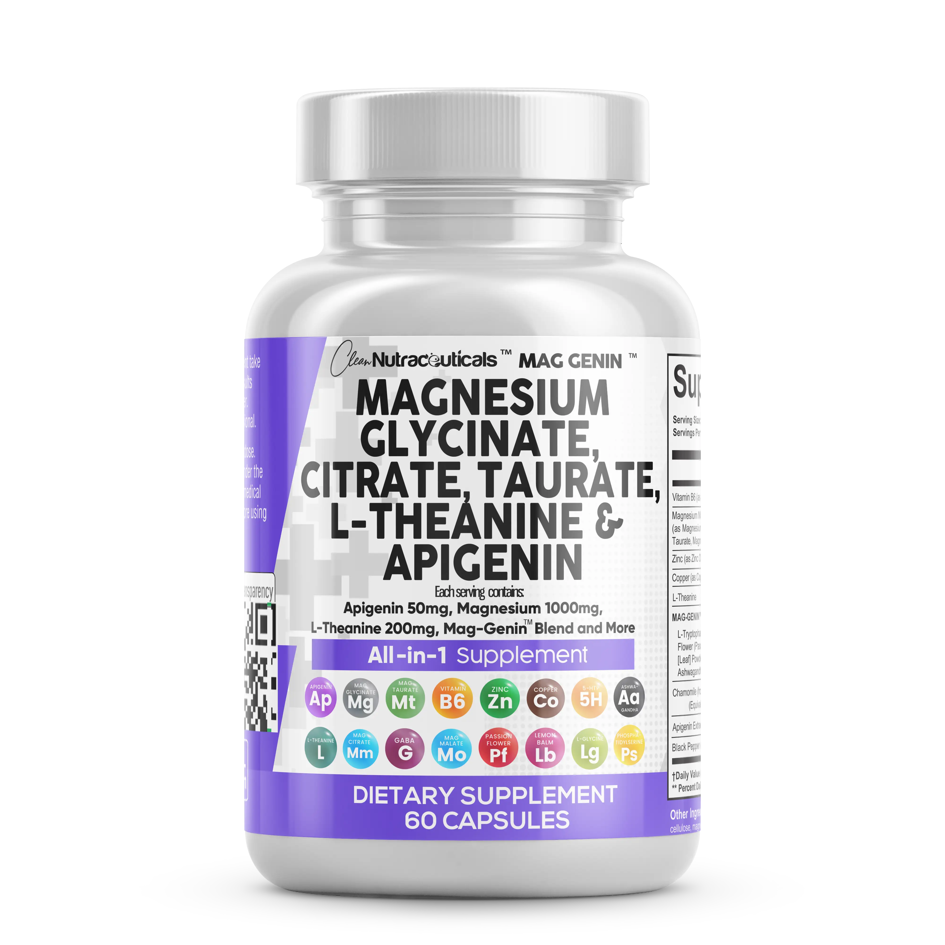 Magnesium Complex Supplement with Apigenin L Theanine Magnesium Glycinate Citrate Taurate for Sleep Vitamin Dietary Supplement Capsules
