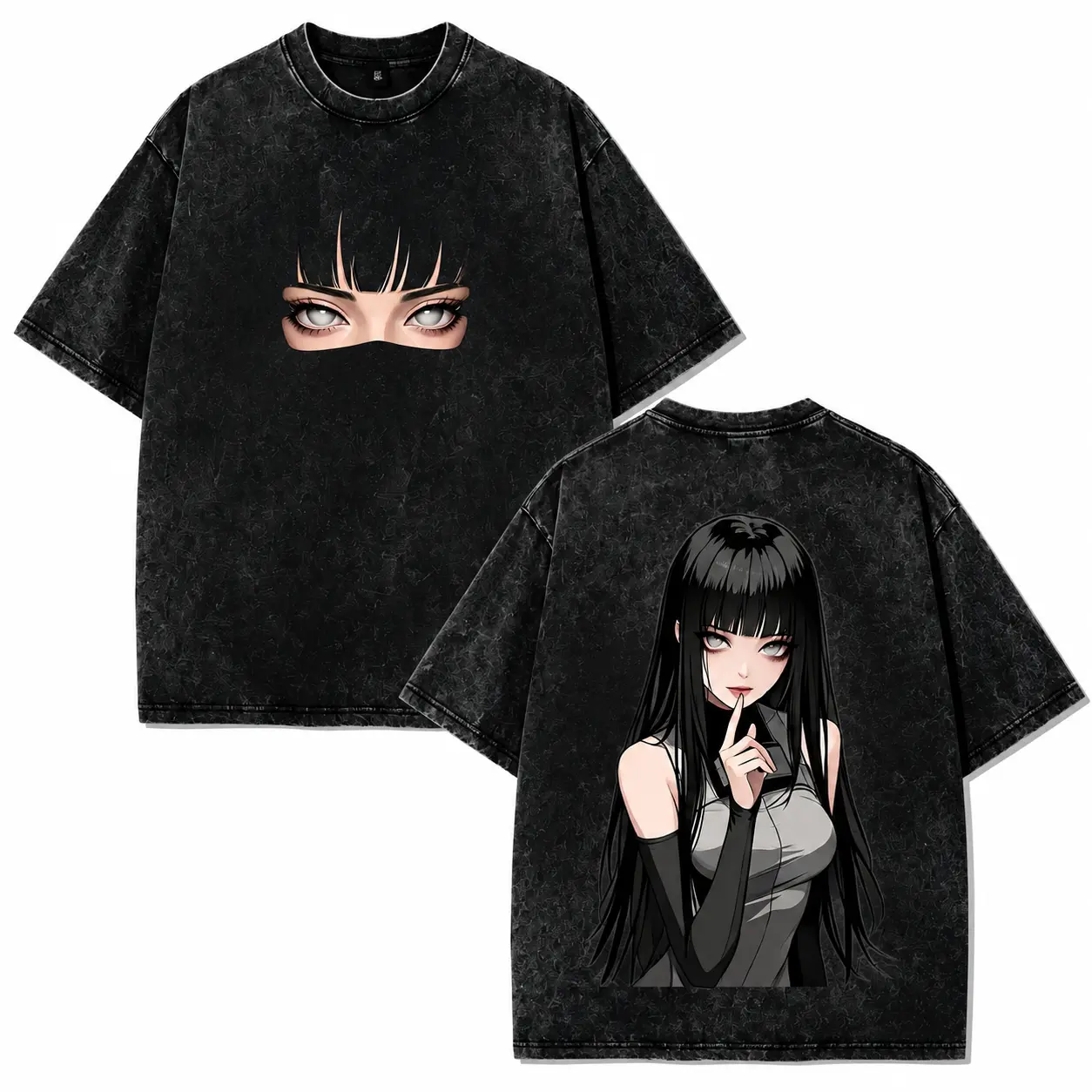 Naruto Hinata Hyuga Byakugan Front & Back Print T-Shirt, 4XL--5XLVintage Washed Black Anime Streetwear Top, Retro Hyuga Clan Ninja Tee for Men Women, Naruto Fan Gift & Anime Apparel  Men's Clothing cotton graphic tees summer casual shirt