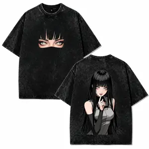 Naruto Hinata Hyuga Byakugan Front & Back Print T-Shirt, 4XL--5XLVintage Washed Black Anime Streetwear Top, Retro Hyuga Clan Ninja Tee for Men Women, Naruto Fan Gift & Anime Apparel  Men's Clothing cotton graphic tees summer casual shirt