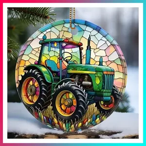 Touber Christmas Ornament, Christmas Decoration, Holiday Present Idea, Heirloom Keepsake, Round Ceramic, Gift Exchange, Gift Idea, Tractor
