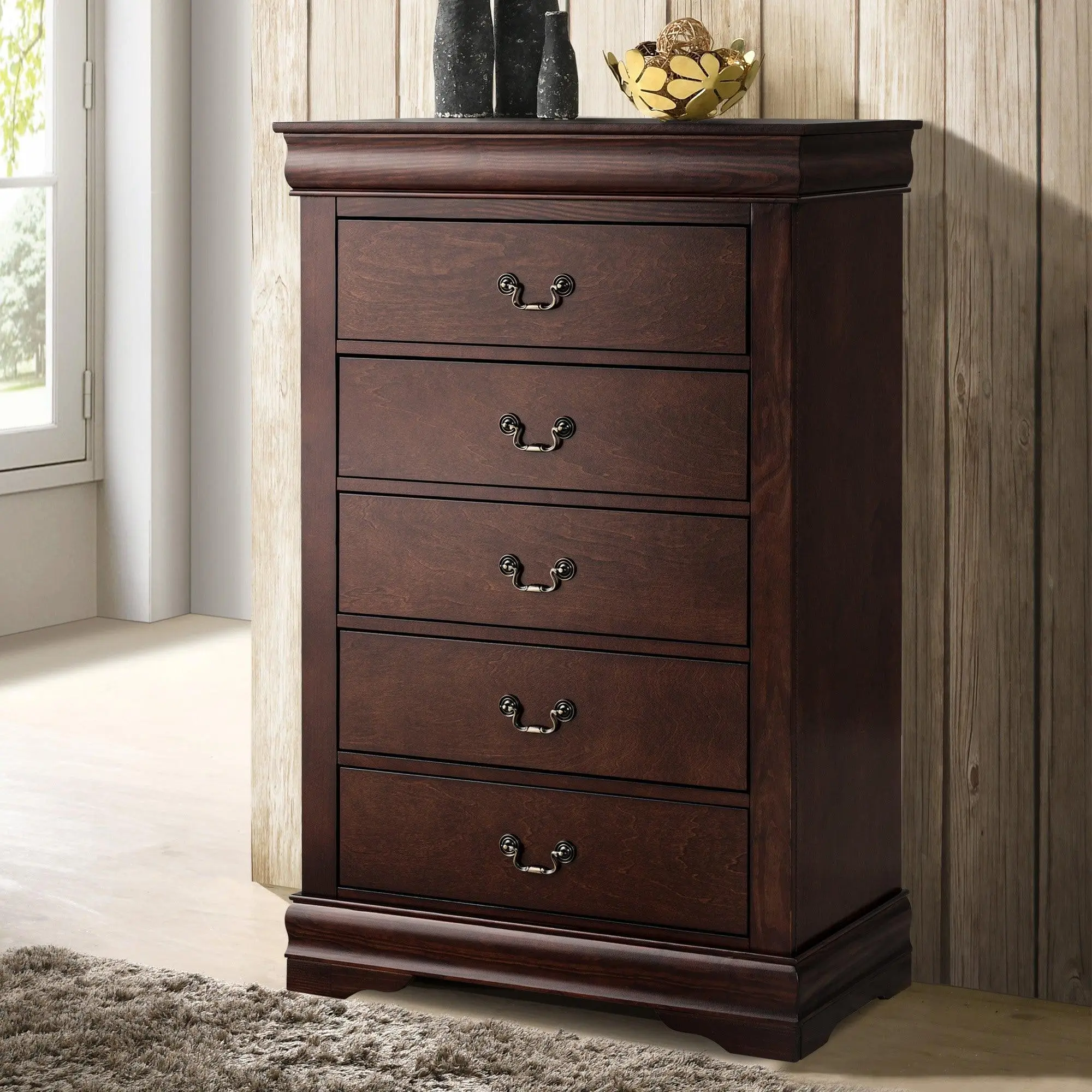 Transitional 5-Drawer Wide Chest of Drawers, 31.5" Storage Dresser with Bracket Feet for Bedroom