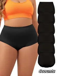 6 COUNTS Women's Solid High Waist Panties, Soft Fit Panty, Breathable Comfortable Knicker for Daily Wear, Underwear for All Seasons