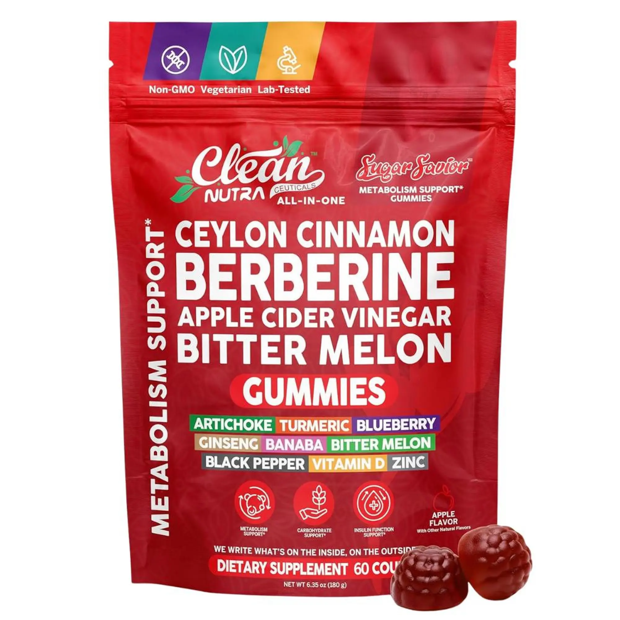Clean Nutra SugarSavior – Metabolic Wellness Support Ceylon Cinnamon Berberine Gummies & Apple Cider Vinegar Clean Nutra SugarSavior – Metabolic Wellness Support Ceylon Cinnamon Berberine Gummies & Apple Cider Vinegar