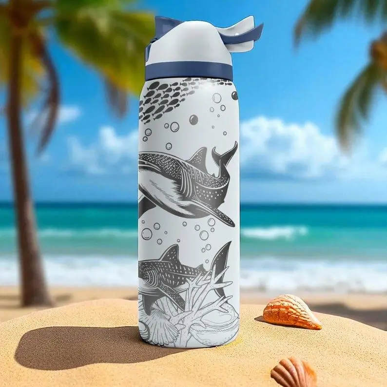 Owala Insulated Travel Water Bottle, Sea Turtle Ocean Print, 24oz/32oz BPA-Free Stainless Steel Drinkware with Versatile Dual-Opening Lid