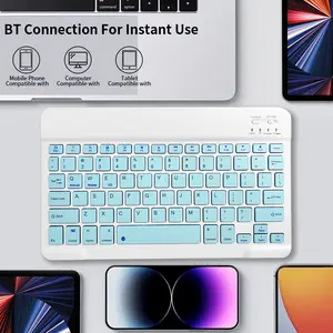 Macaron Blue Bluetooth Keyboard Ultra Slim Wireless Mini Keyboard for Students Cute Portable Rechargeable Keyboard for iPad Tablet Phone Aesthetic School Supplies Quiet Typing for Dorm and Library