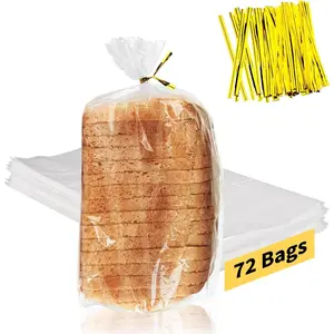 Bread Bags with Ties, 72 Pack Clear Bread Bags for Homemade Bread and 100 Ties, Adjustable Reusable Plastic Bread Bags, Bread Loaf Bags for Home Bakers and Bakery Owners Containers Kitchen Sturdy Utensils Heavy Duty Irregular Smooth