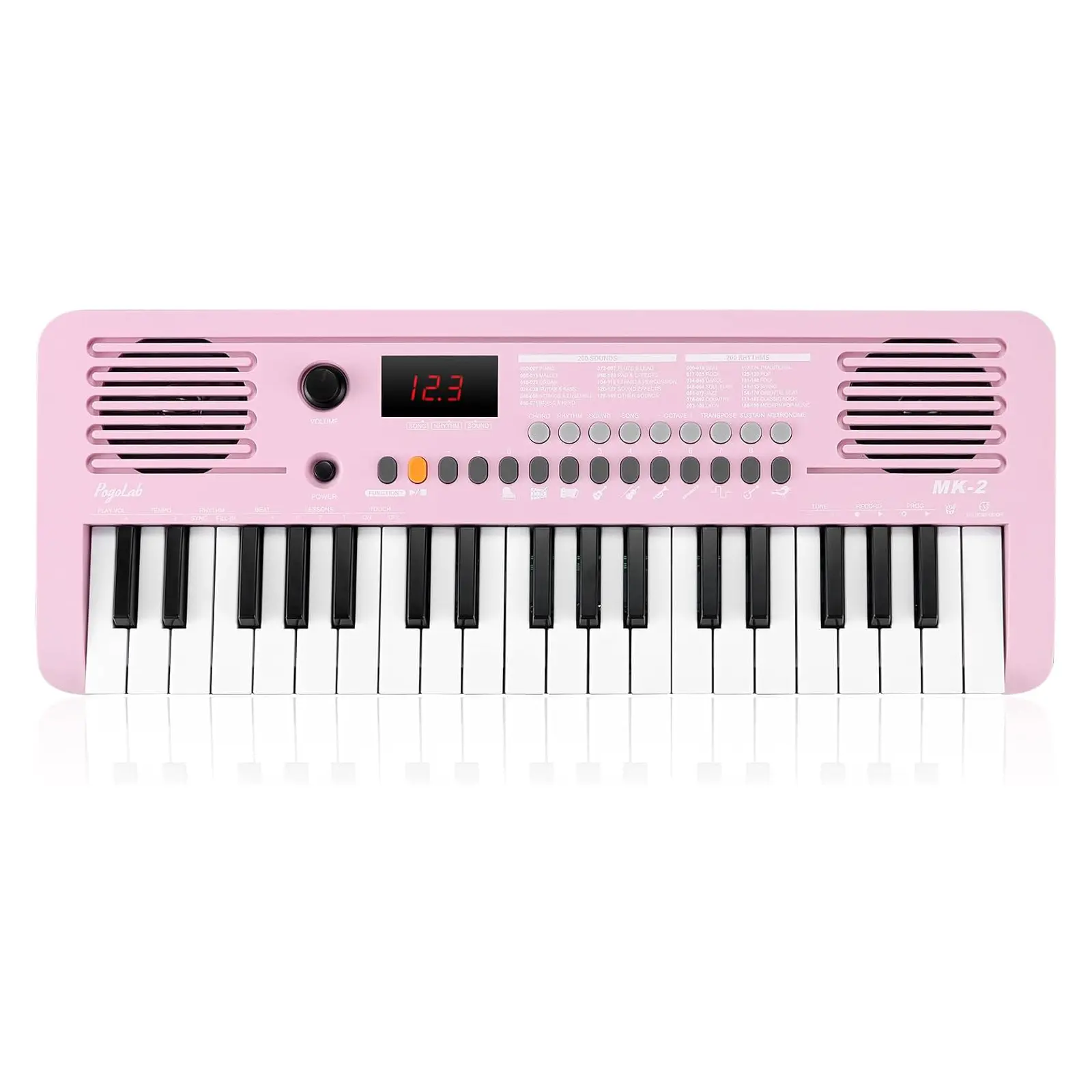 POGOLAB MK-2 37 Mini Keys Keyboard Piano, Portable Small Keyboard with 40 Songs, 200 Sounds, with MIDI Function, LED Display & Dual Speakers, Compact Music Electric Piano for Kids/Beginners