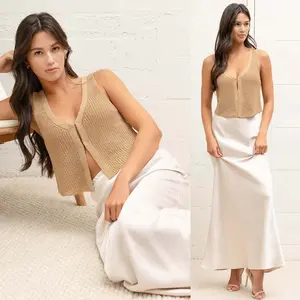 Dina Front Hook + Eye Knit Sweater Vest | Women's V-Neck Tank | Beige Tan Neutral Spring and Summer Top