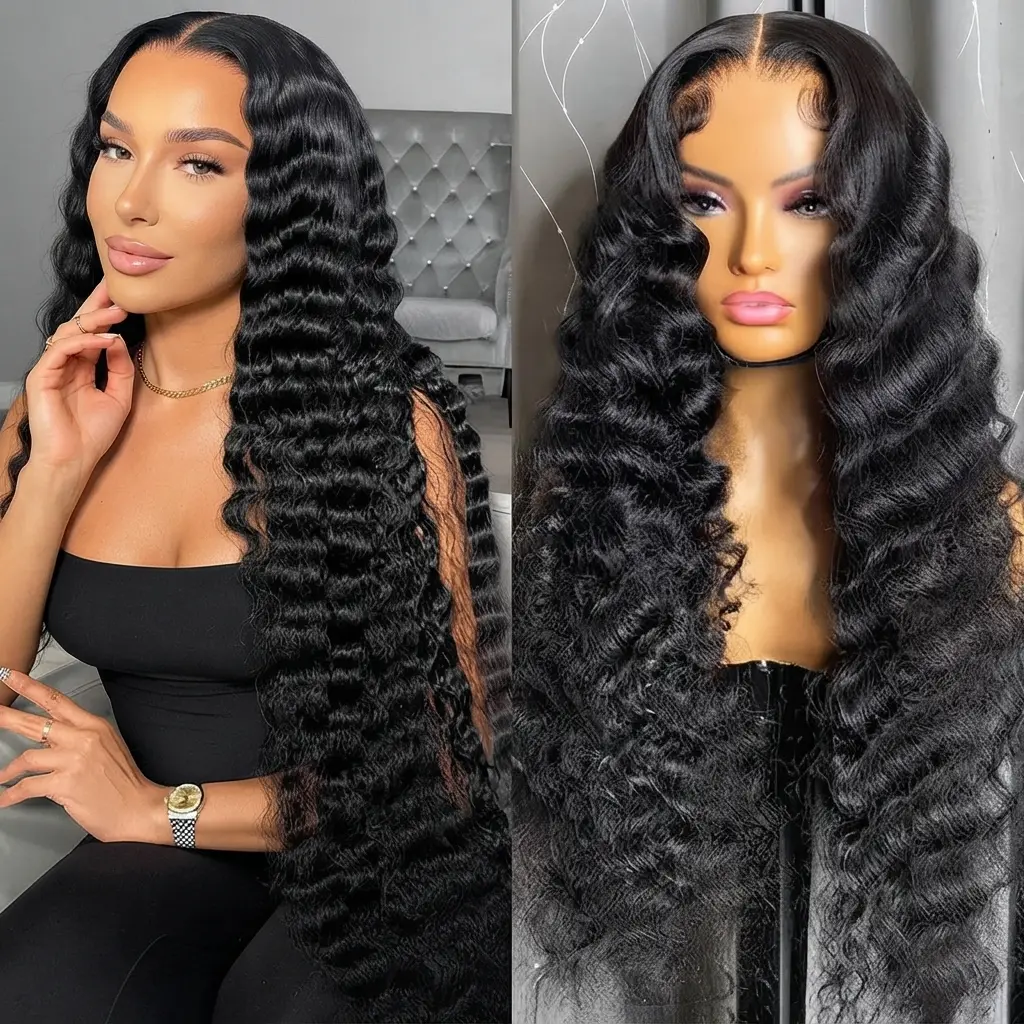 Synthetic 13×4 Lace Front Wig - Hand-crafted Long Deep Wave Ripple Curly Bohemian Style Wig