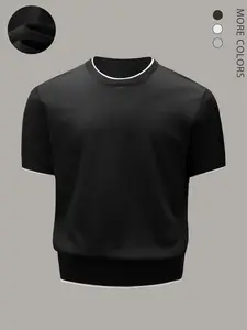 Men's Colorblock Short Sleeve Knit T-Shirt, Round Neck Casual Top, Lightweight Breathable Fabric, Multiple Colors Available