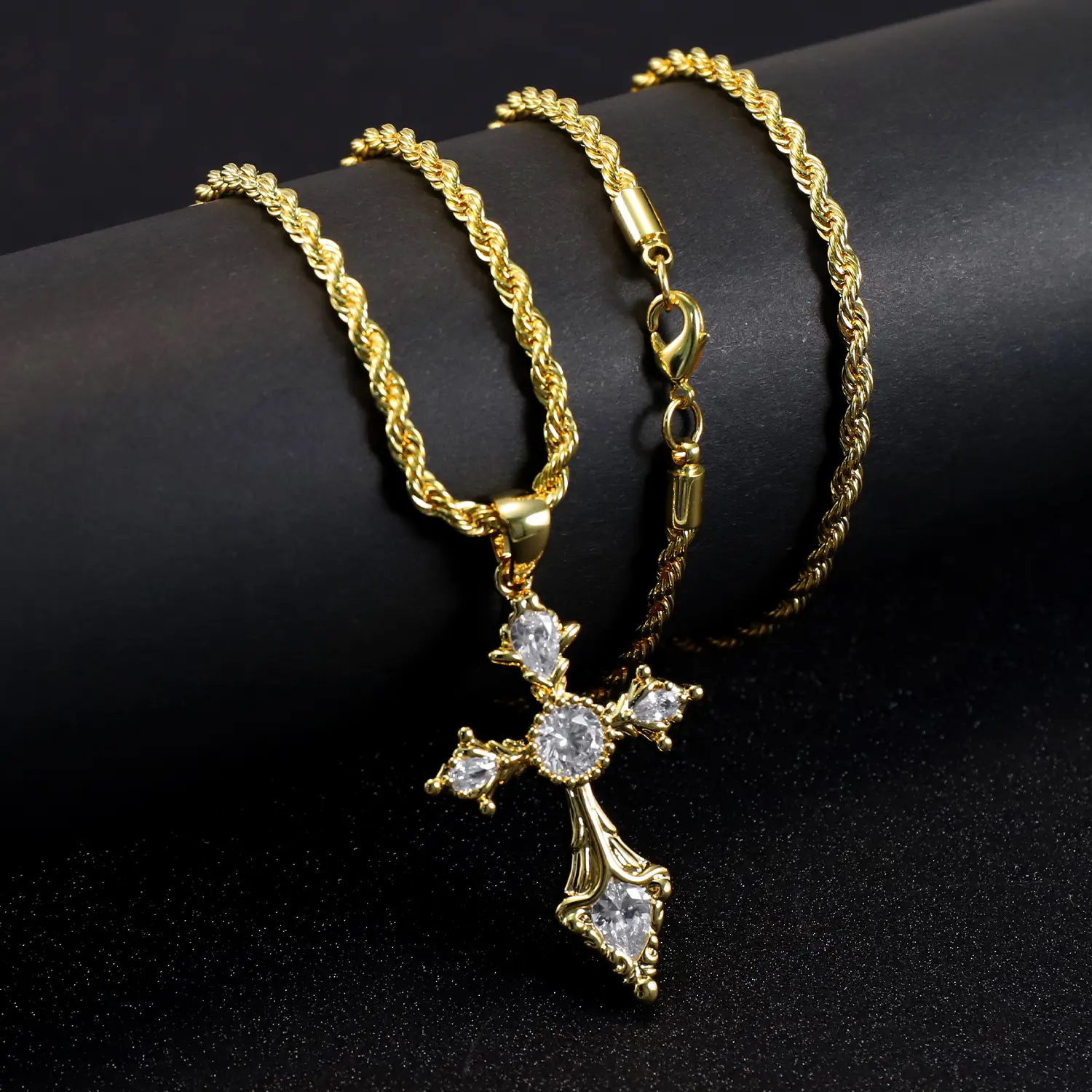 Bling Gold-Plated Cross Necklace 14K Gold Plated Double-Layer Chain Hypoallergenic Unisex for Daily Clothing Decoration and Special Occasions