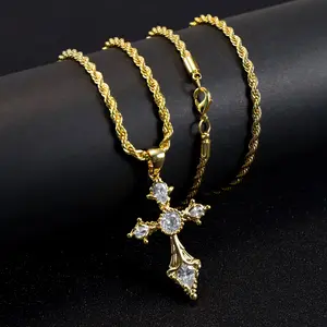 Bling Gold-Plated Cross Necklace 14K Gold Plated Double-Layer Chain Hypoallergenic Unisex for Daily Clothing Decoration and Special Occasions