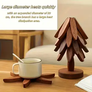 Set of 4pcs Heat-Resistant Tree Design Wooden Trivets, High-Temp Resistant Table Mats, Pot Holders & Coasters, Ideal Christmas Gift