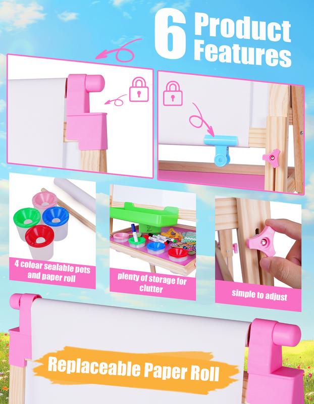 Joyooss Kids Easel Wooden Double-Sided with Paper Roll Joyooss 126 PINK
