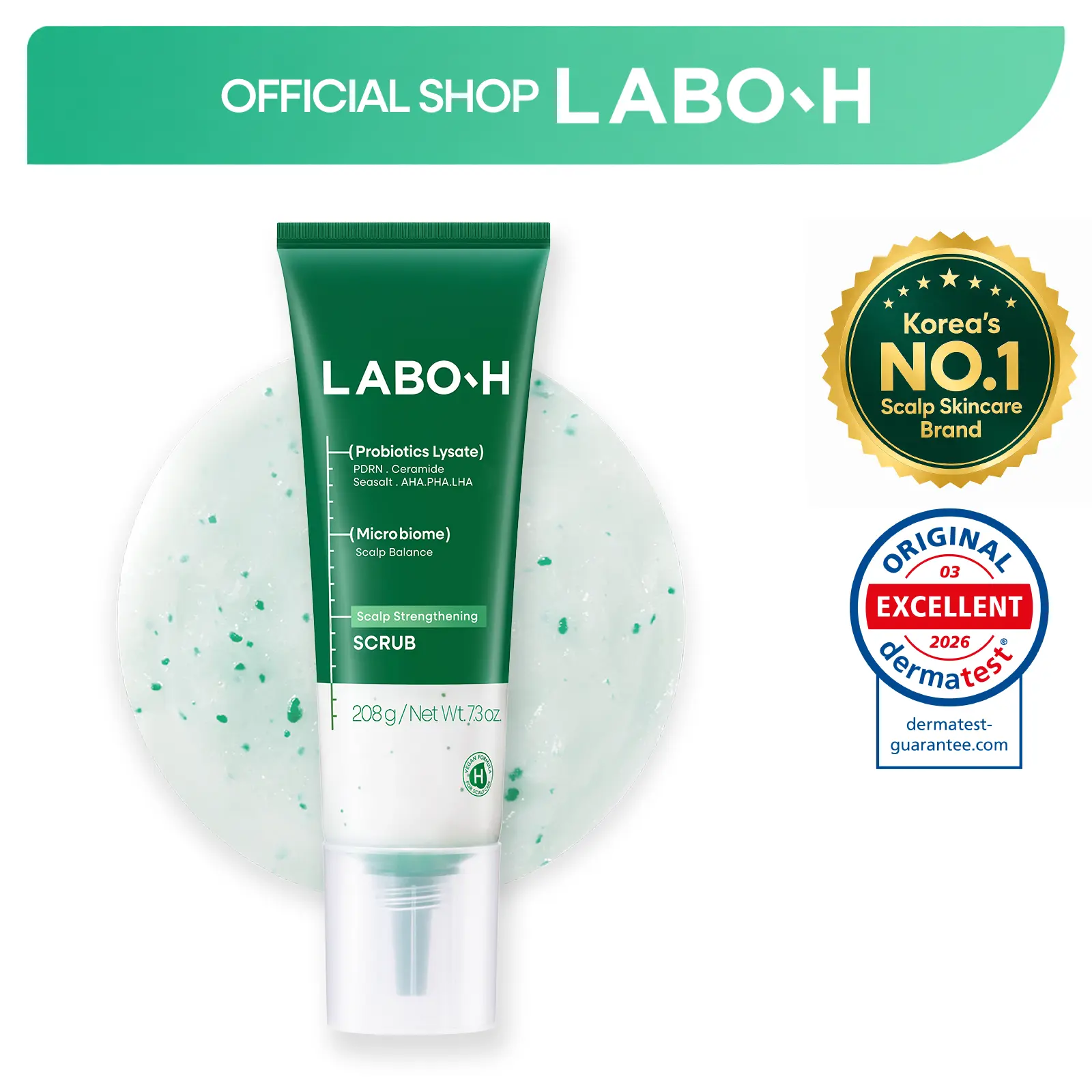 LABO-H Scalp Strengthening Scrub | AHA BHA Dual Salt Exfoliator for Hair Growth | Shampoo Vegan | Korean Haircare