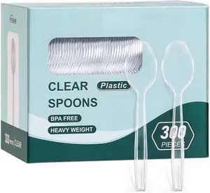 [300 Count] Clear Heavy Duty Plastic Spoons, Heavyweight Disposable Spoons, Fancy Plastic Cutlery, Elegant Disposable Spoons, Plastic Utensils Set, Clear Spoons Set