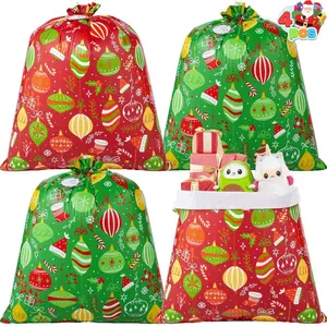 4 pcs Christmas Extra Large Gift Bags, Jumbo Heavy  Presents Bag for large  Wrapping, Drawstring Sa