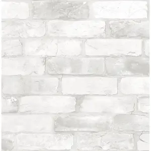 212 MAIN Loft White Brick Peel & Stick Wallpaper, NU2218 Raised Texture NuWallpaper with Easy Removal, 1 Roll for Indoor Home Decor Hanging Supplies, Indoor Use