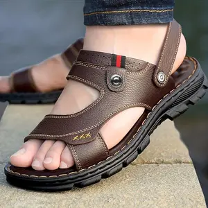 Cowhide Men's Open toed Sandals - Durable, Anti slip, Non slip, Outdoor Walking and Summer Beach Essential