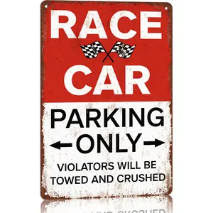 Retro Aluminum (Aluminium) Race Car Parking Only Sign, 8"x12" Home Decor for Boys' Bedroom & Garage Wall Plaques