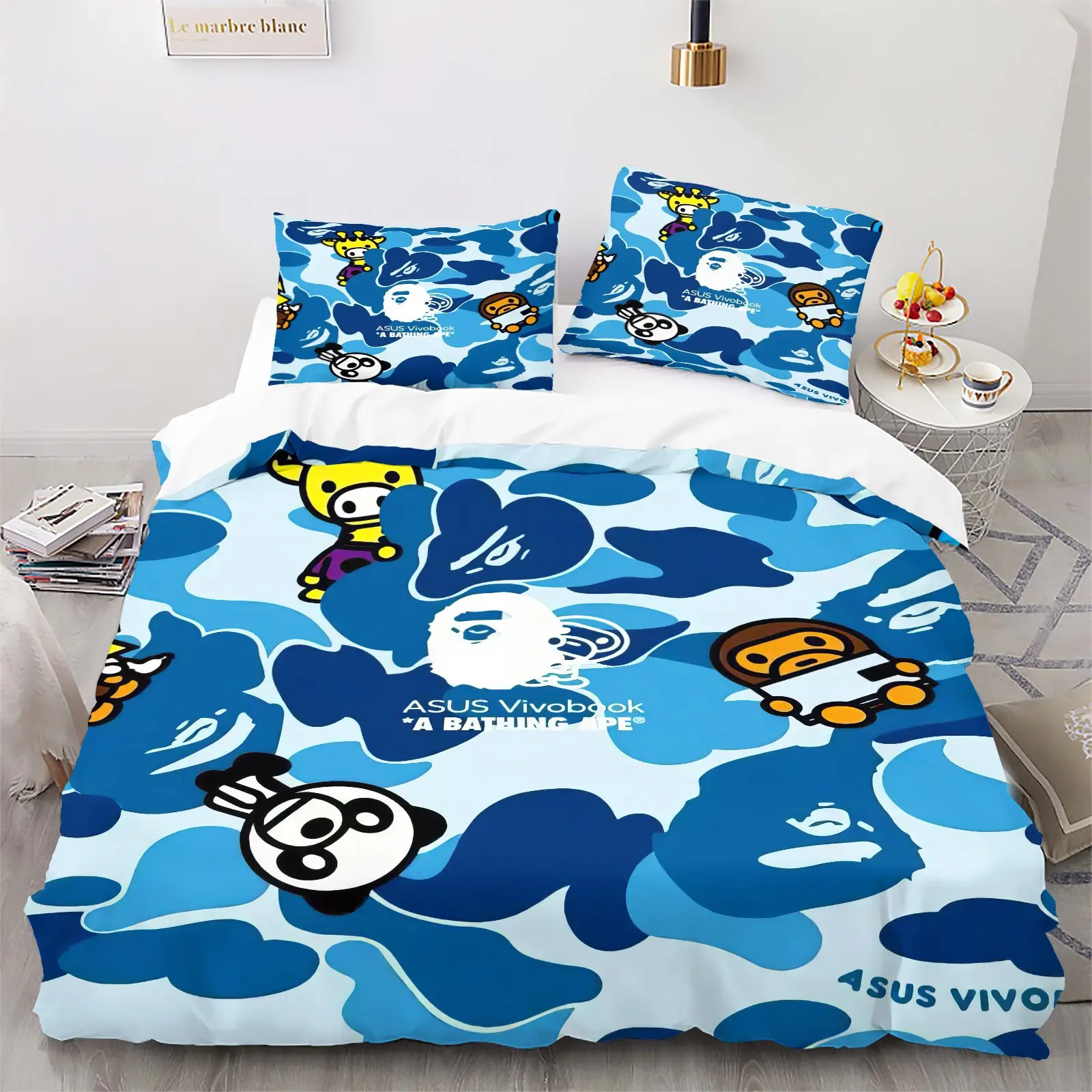 Retro Street Monkey Classic Camouflage Duvet Cover Set, Theme Bedding Set, 1 Duvet Cover & 1-2 Pillowcases, Abstract Animal Pattern, Soft Comfortable, Street Style Bedroom Decoration, Gift for Streetwear Enthusiast, Printed Bedding Set