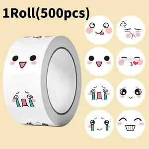 1 Roll (500 Pcs) 1'' Round Funny Face Stickers for Kids, Teacher Rewards, School Supplies, Animal Incentives, Home Decor