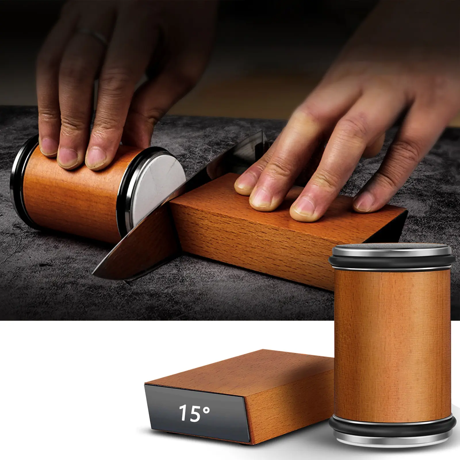 Aluminum Alloy Diamond Grinding Wheel Rolling Sharpening Tool - 15° Angle, No Battery, for Knives, Home Kitchenware Supplies