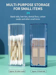 Small Items Classification Storage Box, Home Transparent Portable Cotton Swab Adhesive Bandage Floss Toothpicks Lid Carry-Along Organizer