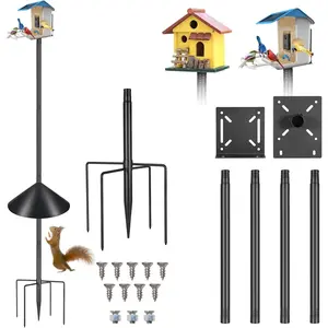 Bird Feeder Pole Stand 79In,Adjustable Height Metal Bird House Pole for Outdoor Garden with Multiple Mounting Options Round  Baffle High 79in (79'' Pole&Baffle)