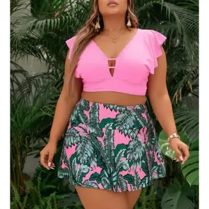 Bikini Set For Women Tropical Print V Neck High Waist Two Piece Swimsuit Sexy Beachwear Summer Bathing Suit Holiday Outfits