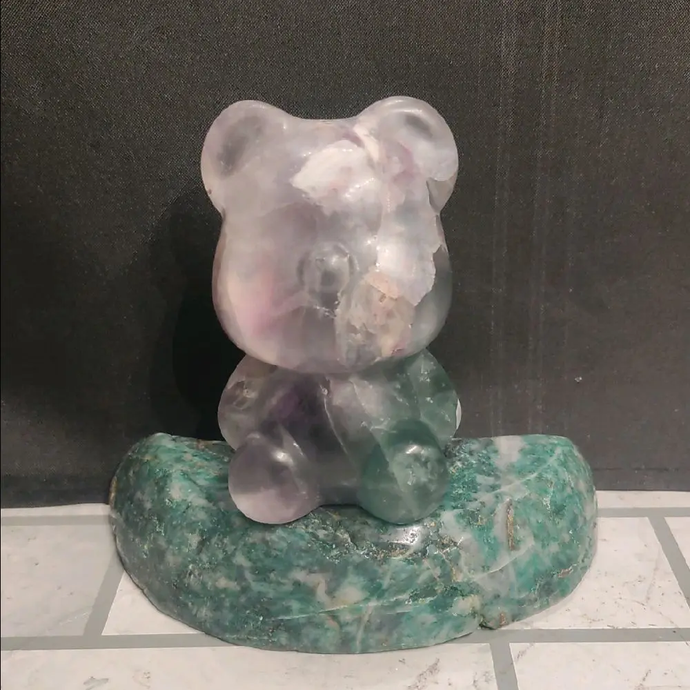 Natural Rainbow Fluorite Crystal Bear Statue - Natural Crystal Decoration, Room Decor, House Decor, Fengshui, Enhances Self-Esteem, Energy Balance Home Ornament