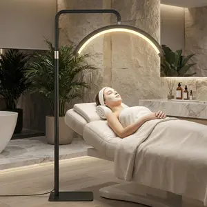 23'' LED Half Moon Floor Lamp for Lash Extensions, 360° Rotatable Arc Light with Phone Holder, 3 Color Modes Adjustable Standing Lamp