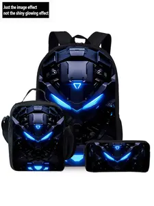 Robot-themed three-piece backpack set, including a printed backpack, lunch bag, pencil case, and backpack, School Backpack, Geek Bag