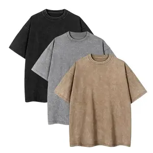 3 Pack Acid Wash Unisex Oversized Cotton T-Shirt Crew Neck Half Short Sleeve Summer Top Casual Loose Fit Solid Streetwear Comfortable Tees Basic Womenswear Shortsleeve Tshirt