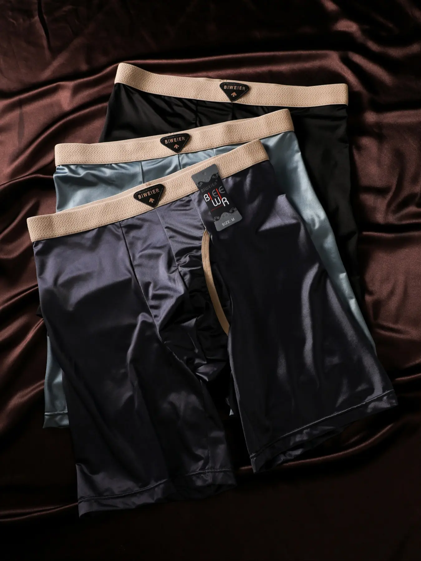 Men's Satin Boxer Briefs, Soft Silk-Like Smooth Fabric, Casual All-Season Underwear, Comfortable for Home and Vacation