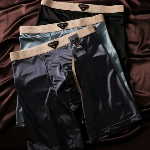 Men's Satin Boxer Briefs, Soft Silk-Like Smooth Fabric, Casual All-Season Underwear, Comfortable for Home and Vacation, Breathable, Elasticity Design Underwear