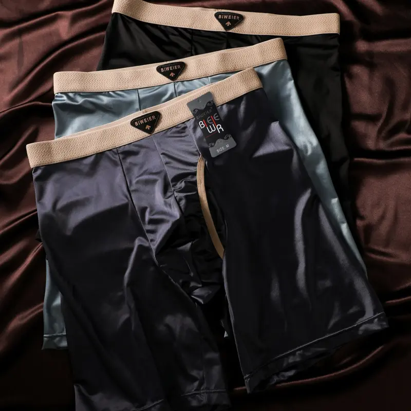Men's Satin Boxer Briefs, Soft Silk-Like Smooth Fabric, Casual All-Season Underwear, Comfortable for Home and Vacation, Breathable, Elasticity Design Underwear
