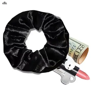 4PCS Solid Color Zipper Scrunchie Fashion Fabric Ponytail Storage Hair Accessory Portable Carry All In One for Outdoor Daily Use