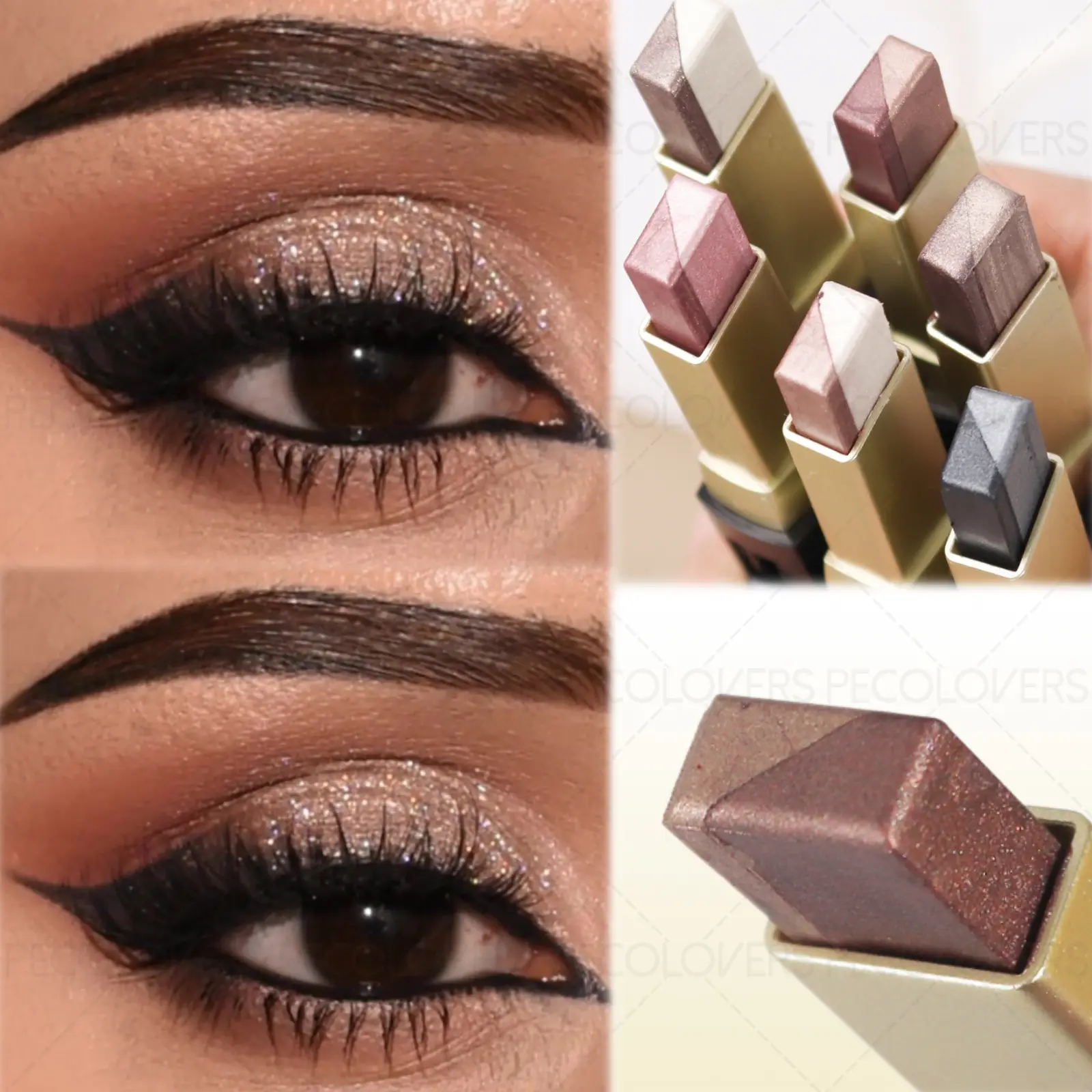 1PC Gradient Glitter Two-color Eyeshadow Stick - Waterproof and Sweatproof, Easy To Blend, Pearlescent Polarized, Push-pull Design, Multi-color Black/brown/pink, Ideal Holiday Gift Choice Glitter Shimmer Eyeshadow