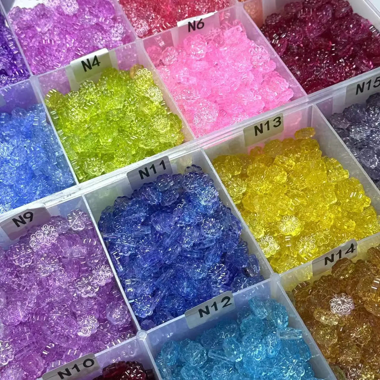 【N1-15】13.4mm Daisy Shape 14 colors Total Glass Bead 75ml