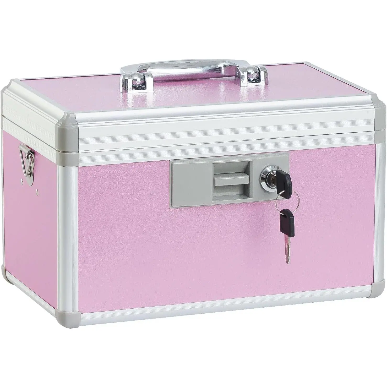 Metal Lock Box with Adjustable Strap - Aluminium Home Organiser, Layered Daily Family Storage Cabinet, 12.2" x 7.9" x 7.5", Lockable Jewelry Storage